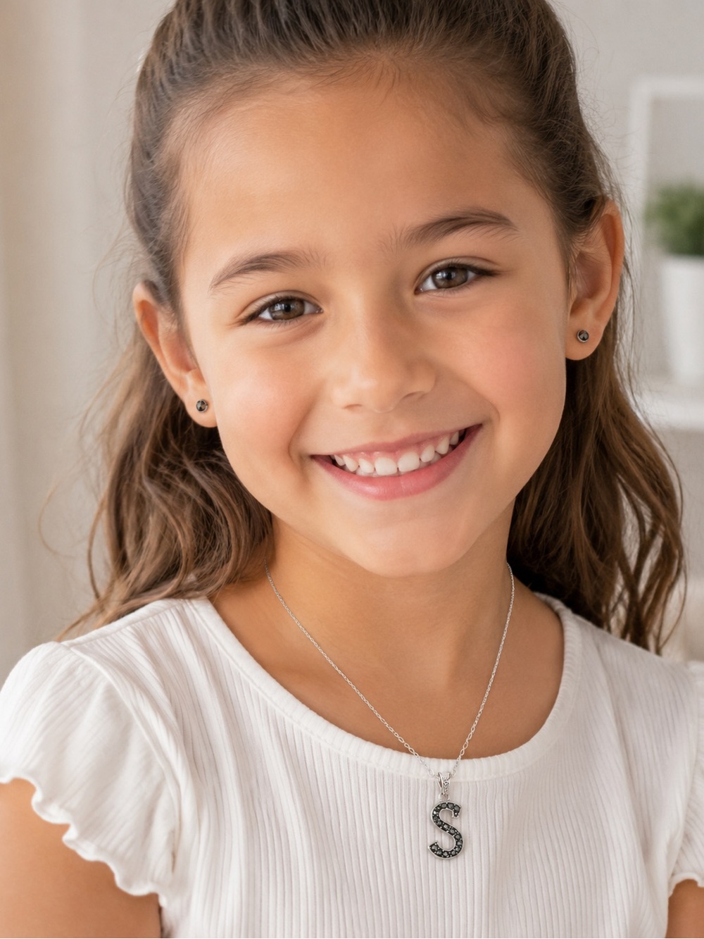 Girls Silver 'S' Initial Necklace and Earring Set NIB